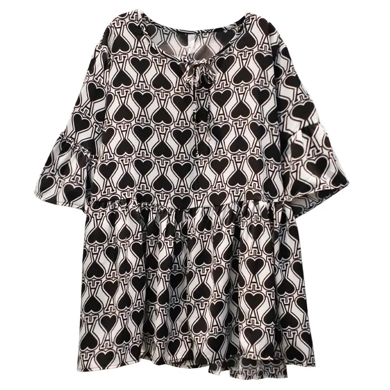 

XITAO Summer New Shirt Chiffon Print Women Top Loose Bandage O-neck Pullover Casual Fashion Contrast Color All-match WMD1585