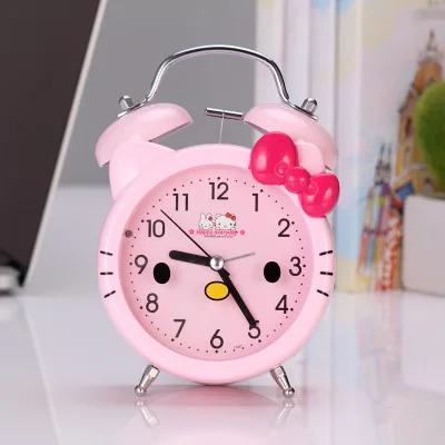1 3 дюймов мультфильм рисунок «Hello Kitty» пары Колокольчик металлический немой подсветкой будильник для студента, детская одежда с «hello kitty» Часы с котами - Цвет: 1