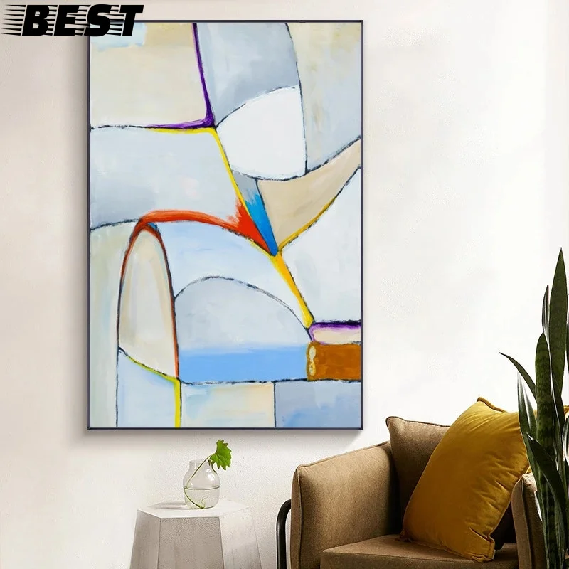 

Modern Minimalist Creative Geometric Poster Abstract Home Decoration European Retro Hand-painted Color Block Frameless Painting