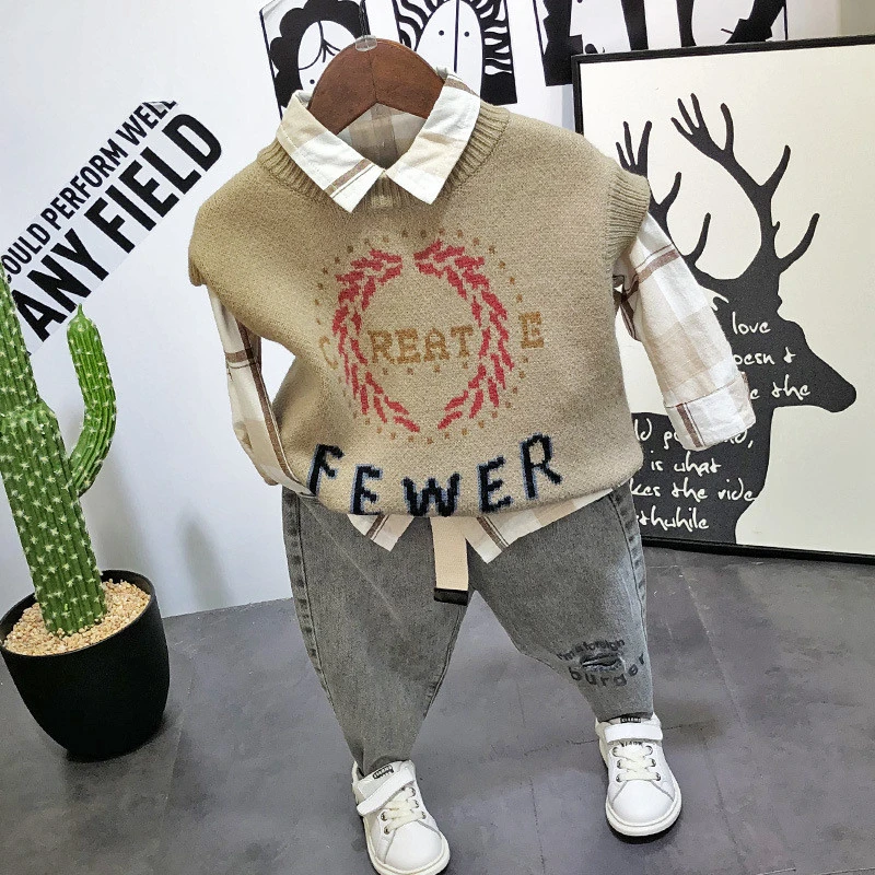 Комплекты одежды для маленьких мальчиков белая рубашка Повседневный вязаный