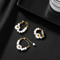 2021 new fashion delicate flower pearl earrings sweet tide magnet ear clip no ear hole earrings married gift women jewelry ring