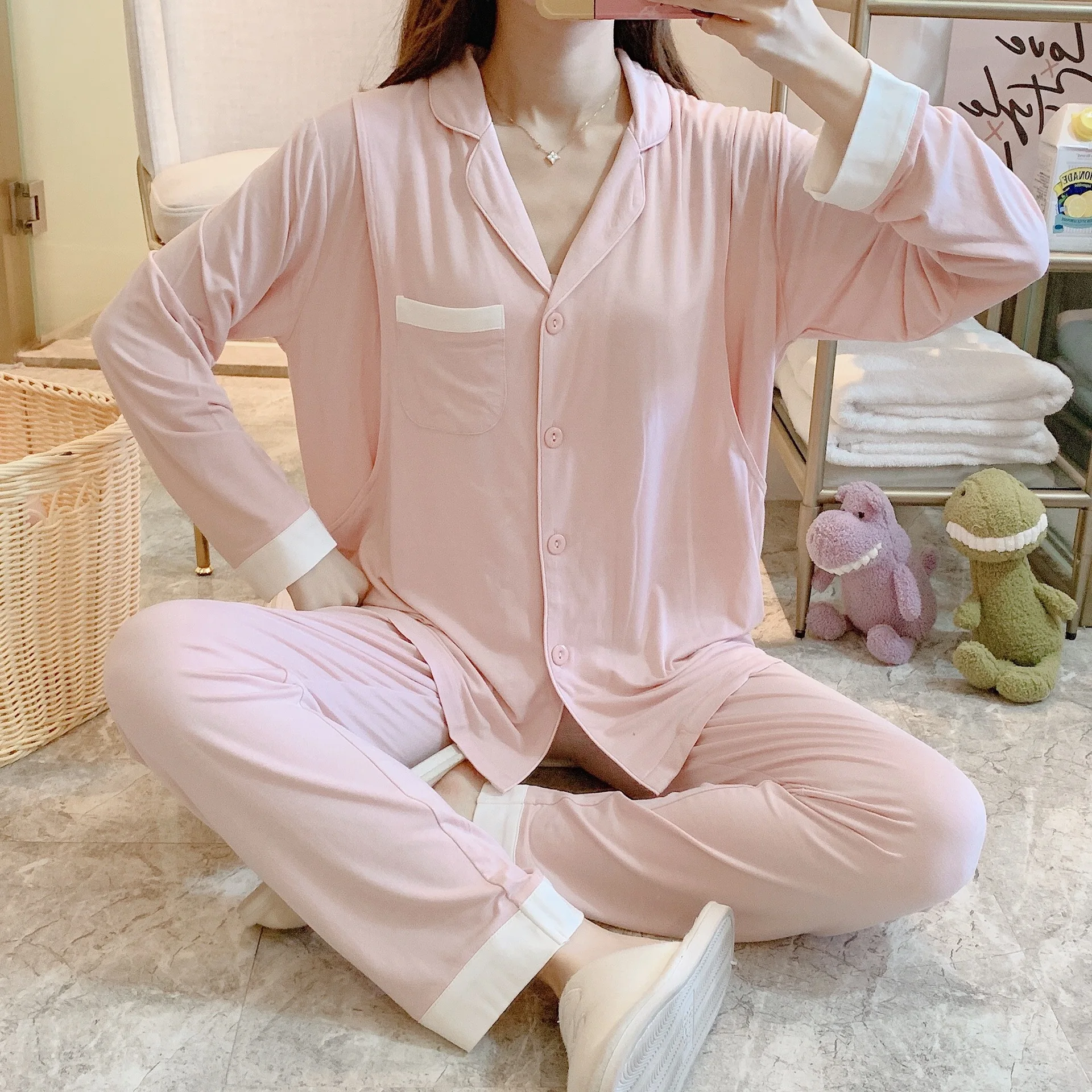 Пижама для беременных женщин грудного вскармливания осень зима модал