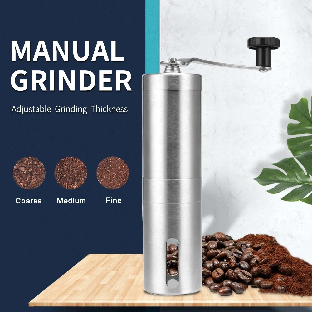 

Coffee grinder silver stainless steel Manual coffee grinder handmade coffee bean burr grinder mill grinder kitchen tool grinder