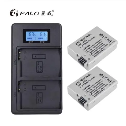 set Пало 2 шт. 1800 мАч LP-E8 LPE8 LP E8 Батарея мА/ч. Аккумулятор AKKU емкостью+ LCD Dual charger для цифровой однообъективной зеркальной камеры Canon EOS 550D 600D 650D 700D X4 X5 X6i X7i T2i - Цвет: set