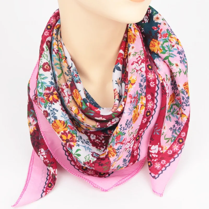 

Autumn Winter 85cm Cotton Linen Square Scarf Women New Warmth Floral Cotton Nib Ethnic Soft Shawl Multifunctional Headscarf E09