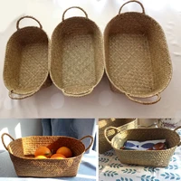 natural woven basket straw wicker home table fruit bread towels kitchen storage container rattan sundries neatening container