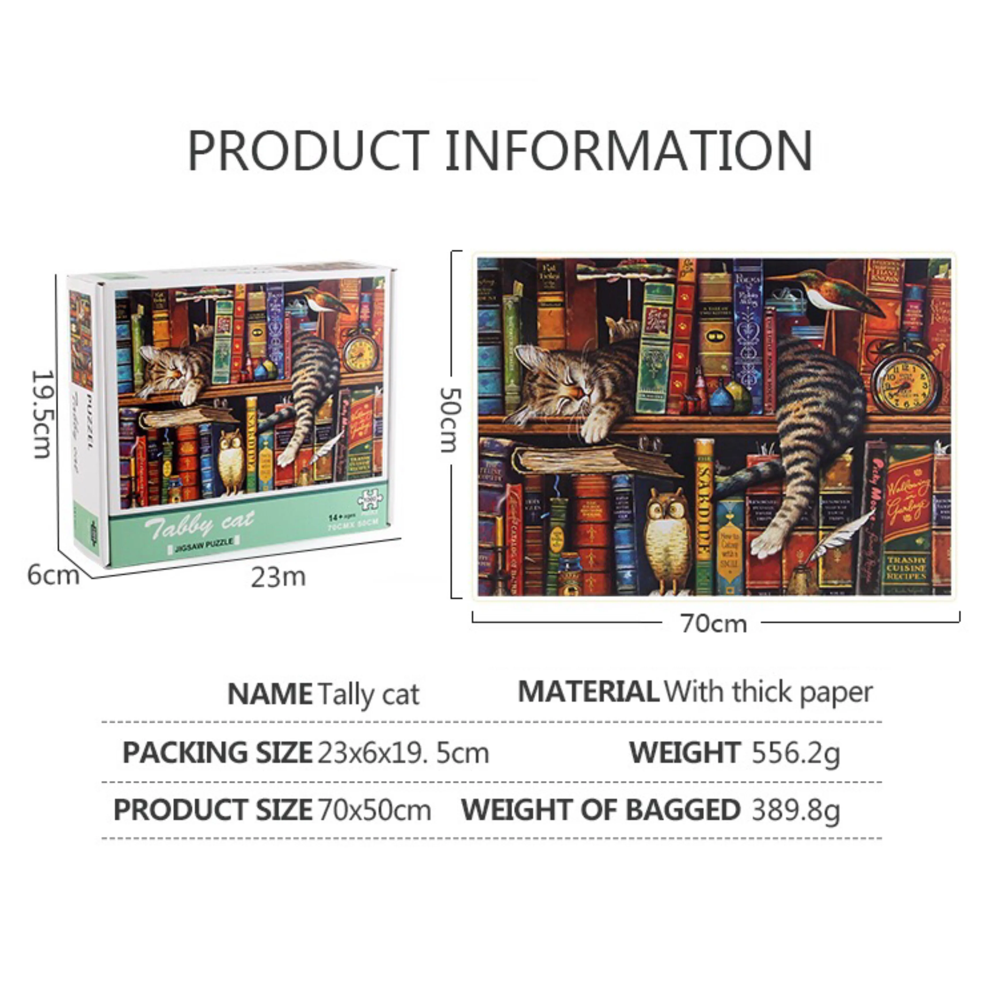 

1000 Pieces Jigsaw Puzzles Bookshelf Cat Diy Assembling Decompression For Adults Children Educational Toys