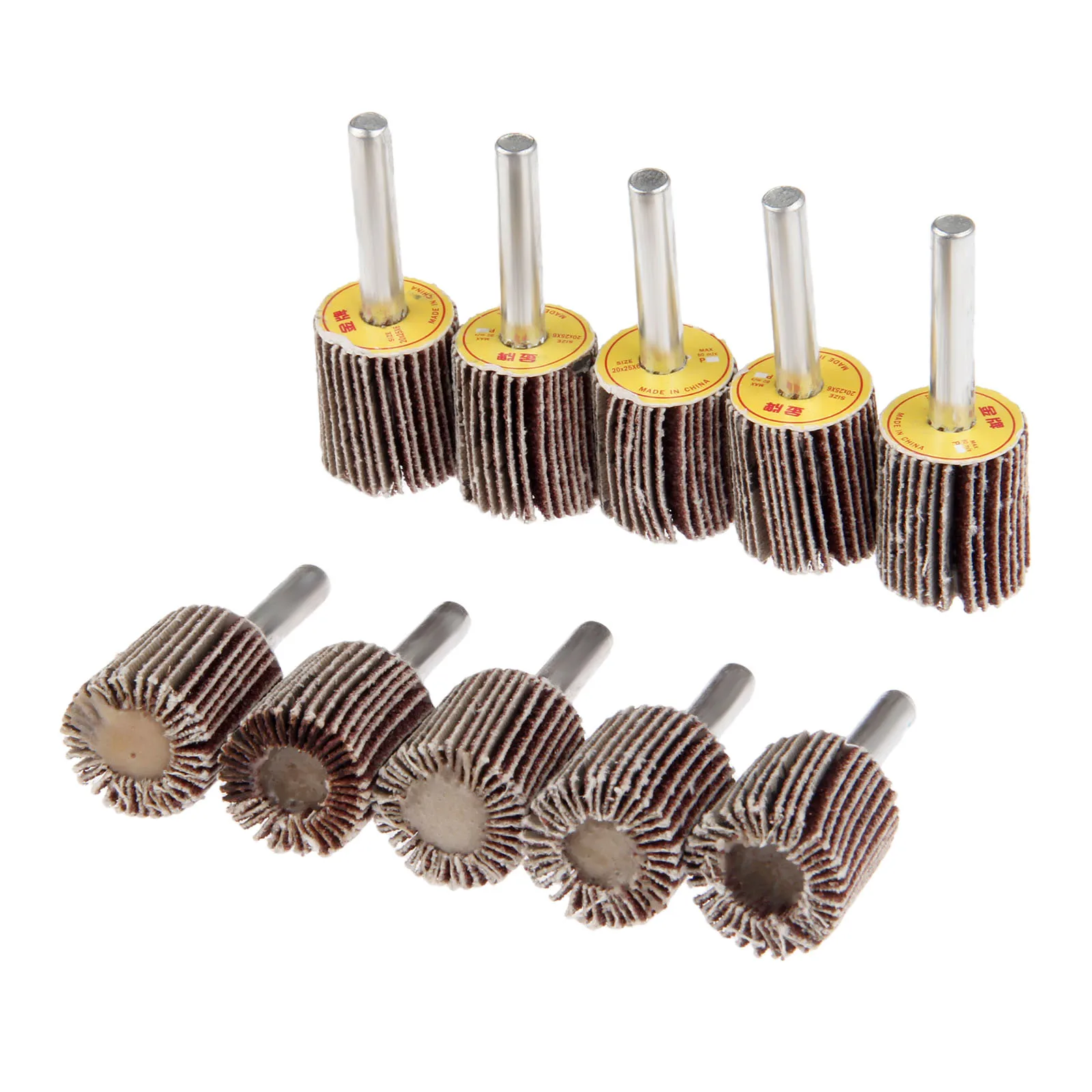 

10Pcs 20mm Flap Wheels Grinding Buffing Sandpaper Sanding Flap Wheel with Mandrel 6mm for Drill Dremel Rotary Tools 80-Grit