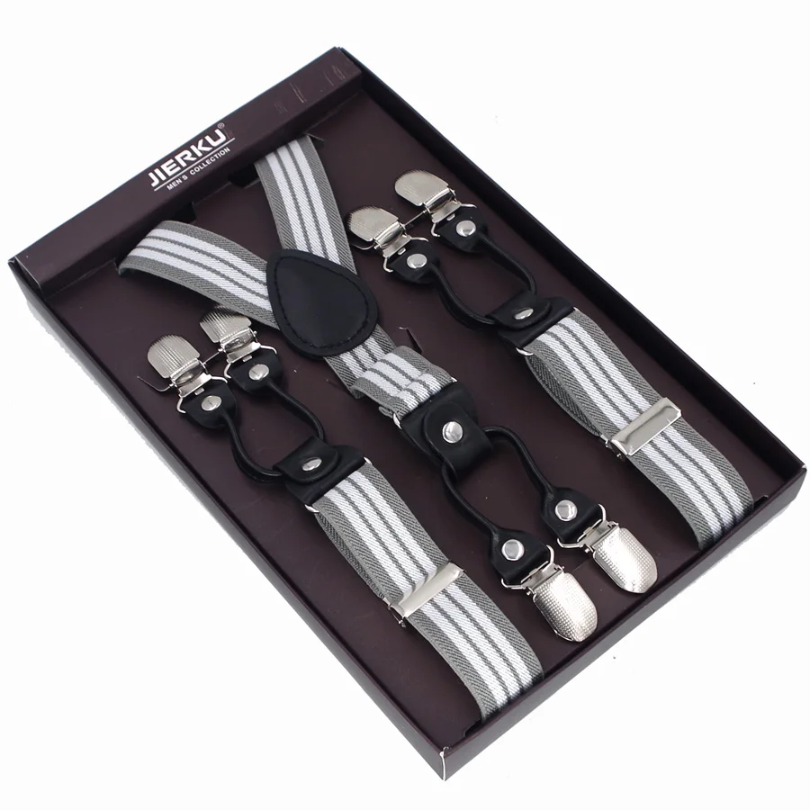 

New Suspenders Black leather 6 Clips Braces Male Vintage Casual Suspensorio Trousers Strap Father/Husband's Gift 2.5*120cm