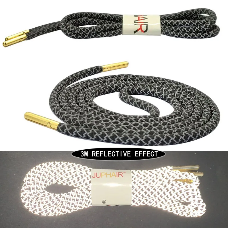 03 Black Juphair 60-160 см золотистого цвета с металлическим наконечником с фактурой спортивные шнурки 3м Reflective круглые шнурки для ботинок флуоресцентные шнурки для кроссовок веревка для шнурков - Цвет: 03 Black