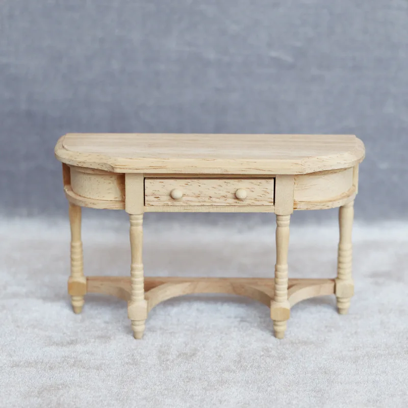 

1:12 Dollhouse Furniture Handmade Miniature Model Art Accessories Wooden Oak Half Round Table