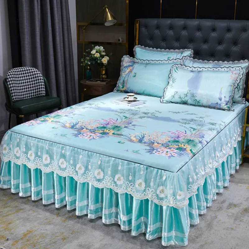 

Romantic Lace Bed Spread Home Luxury Bedding Set of King Queen Size Bed Sheet Set Folding Embroidered Bedspread with Skirt