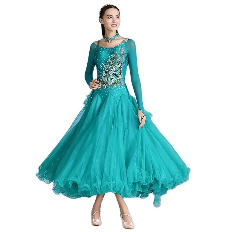 Женское платье для бальных танцев розовое зеленое синее|Бальные танцы| |