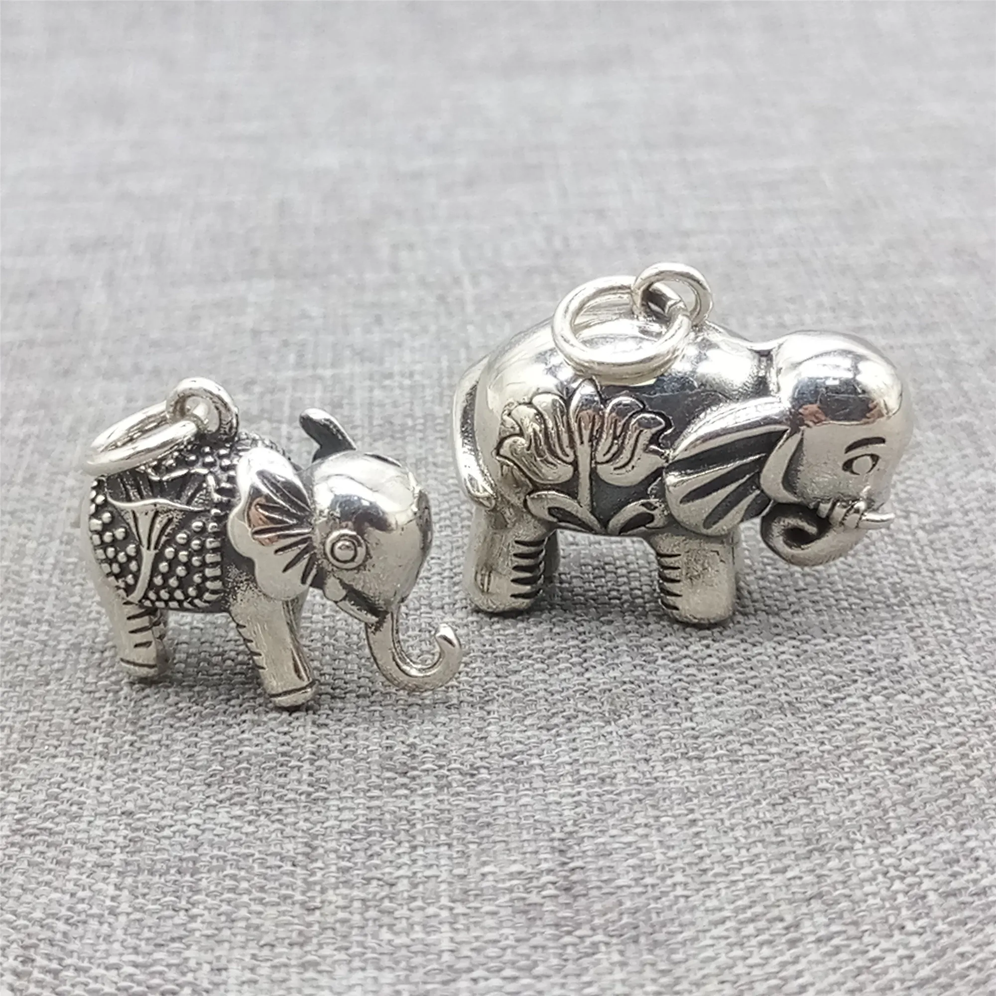

925 Sterling Silver Elephant Charm 3D w/ Lotus Pattern for Necklace Bracelet