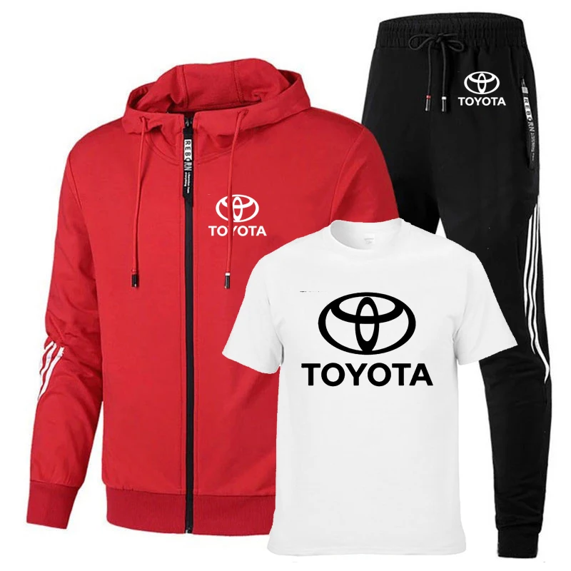 

Демисезонные мужские куртки Toyota с принтом логотипа автомобиля, Высококачественная Хлопковая мужская толстовка в полоску + футболка + спорт...