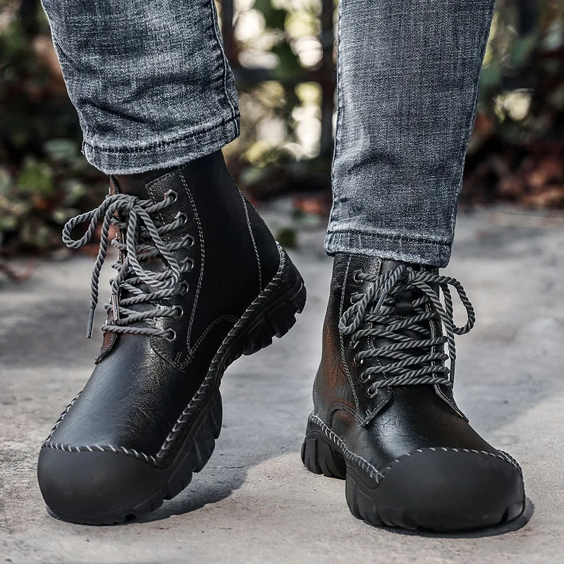 

2021 Men's Shoes PU New Autumn High-top Lace-up Martin Boots Casual Fashion British Style Retro Desert Tooling Boots YX181