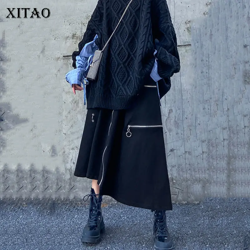 Женская юбка кольцо с молнией XITAO осенне зимняя неравномерная уличная одежда