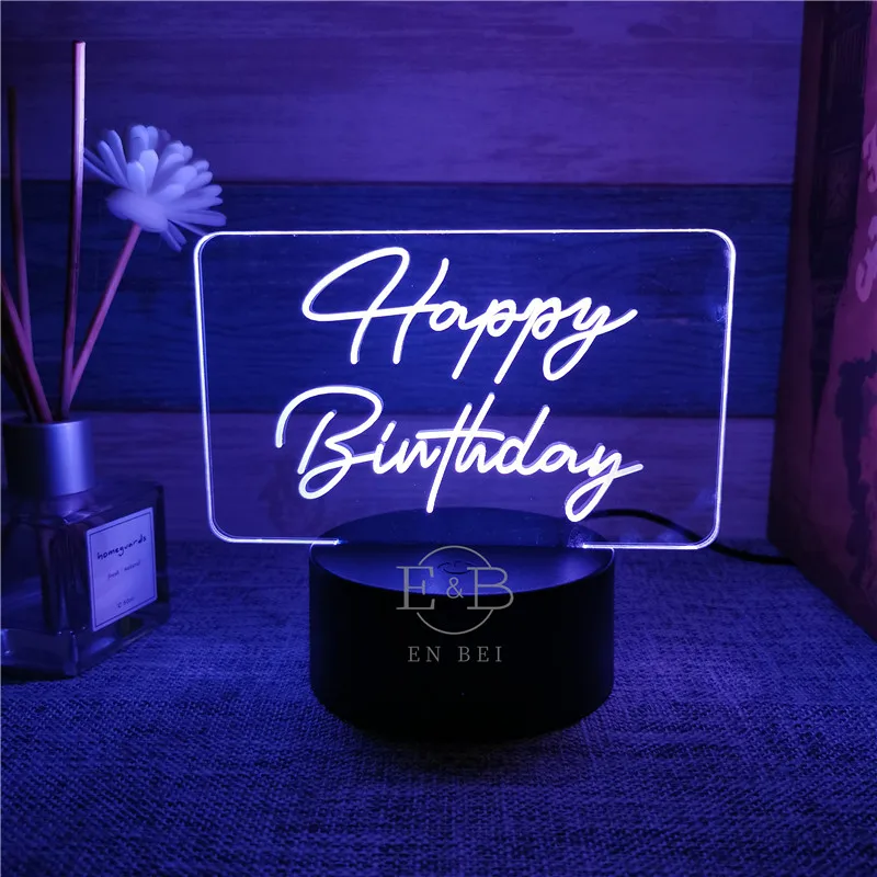 

Happy Birthday Led Light Acrylic 3d Lamp for Bedroom Decor Cool Gift for Him Rgb Colorful Night Light
