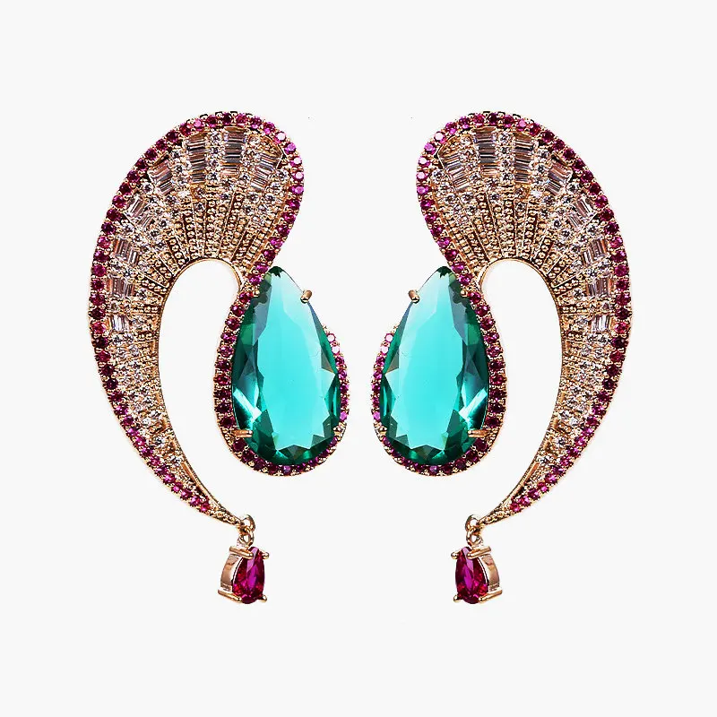 

SINZRY hot gorgeous bridal jewelry AAA cubic zircon geometry exaggerated wedding stud earrings for women