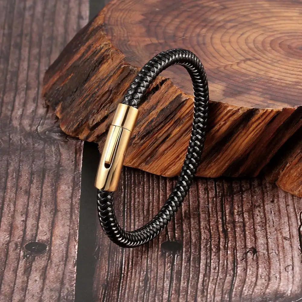 Модные мужские браслеты MOGE из натуральной кожи с красочной нержавеющей сталью