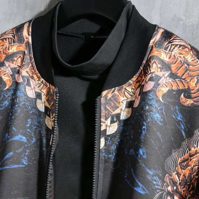 Мужская уличная куртка бомбер в китайском стиле хип хоп с принтом дракона