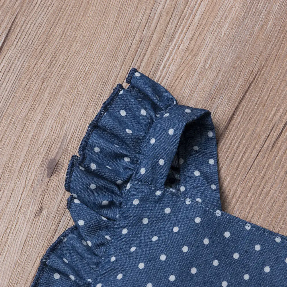 

New 1-6T Summer Girl Back Cross Backless Blue Dot Sleeveless Dress Girls Princess Party Dress