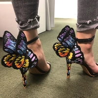 metallic embroidered butterfly sandals leather 3d angel wings high heels women shoes ankle wrap party bridal sandals summer 2020