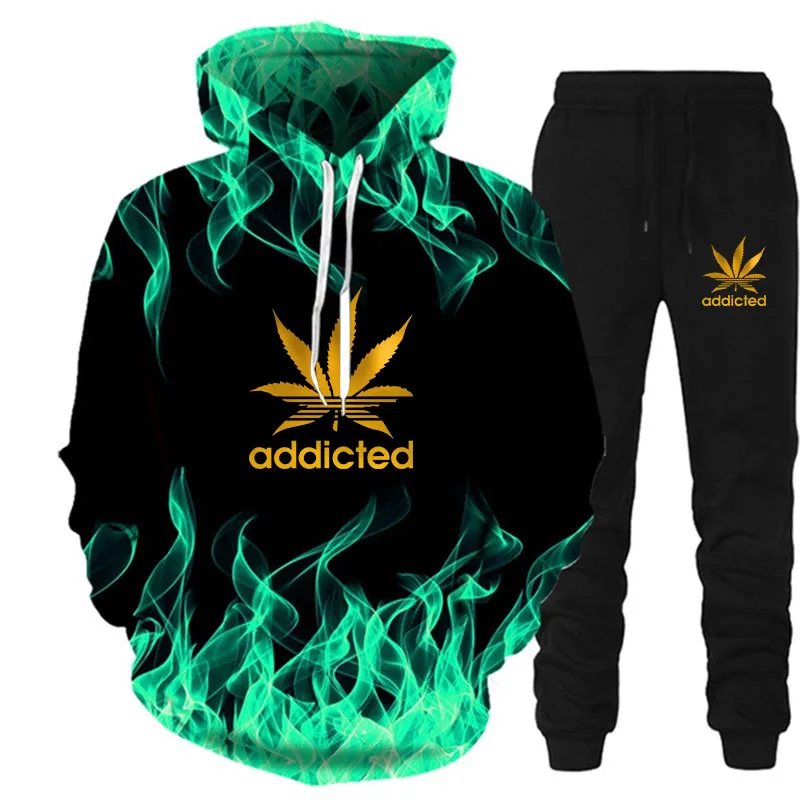

Addicted 3d Maple Leaf Print Women Men 3D Flame Printing Tracksuit Hoodie/Sweatshirts+joggers Pants Suit