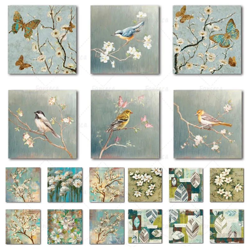 Квадратный постер в китайском стиле весенняя птица цветок вишни холст живопись
