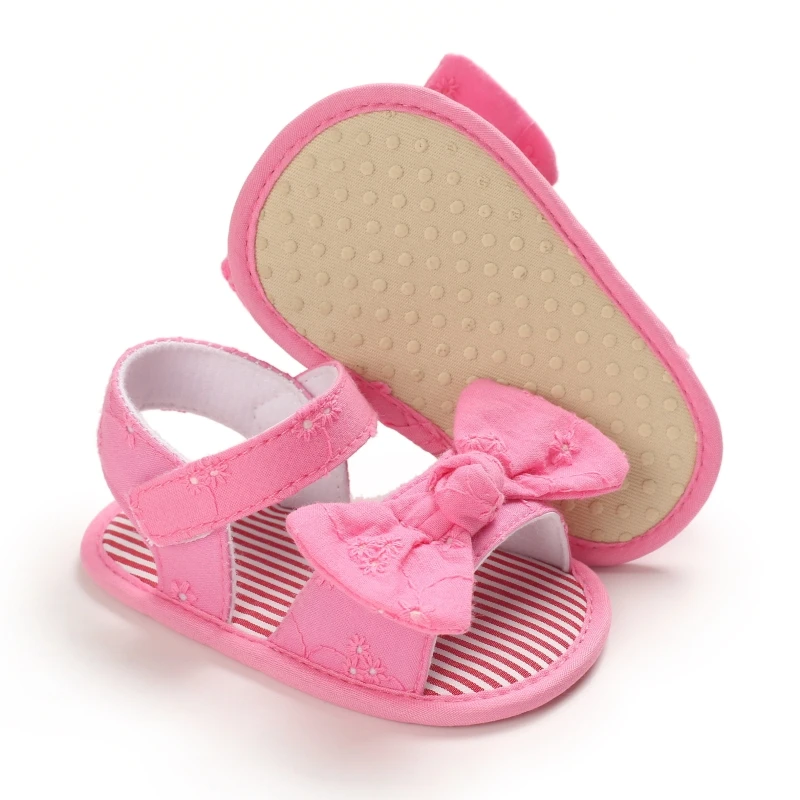 

2021 Baby Girls Cotton Cloth Fashion Sandals Cute Summer Soft Sole Bow Flat Princess Shoes Infant Non-Slip First Walkers 0-18M