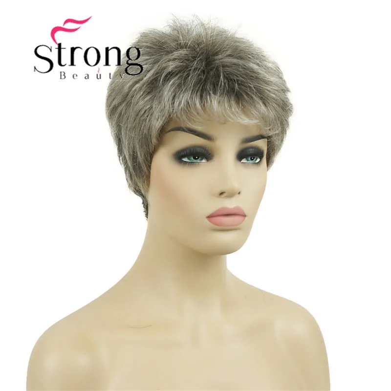 StrongBeauty короткие синтетические волосы парик блонд с серебристыми полными