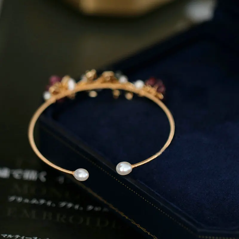 

FXLRY New Elegant Handmade Fashion Natural Pearl Bracelet Original Design Adjustable opening bangles For women jewelry