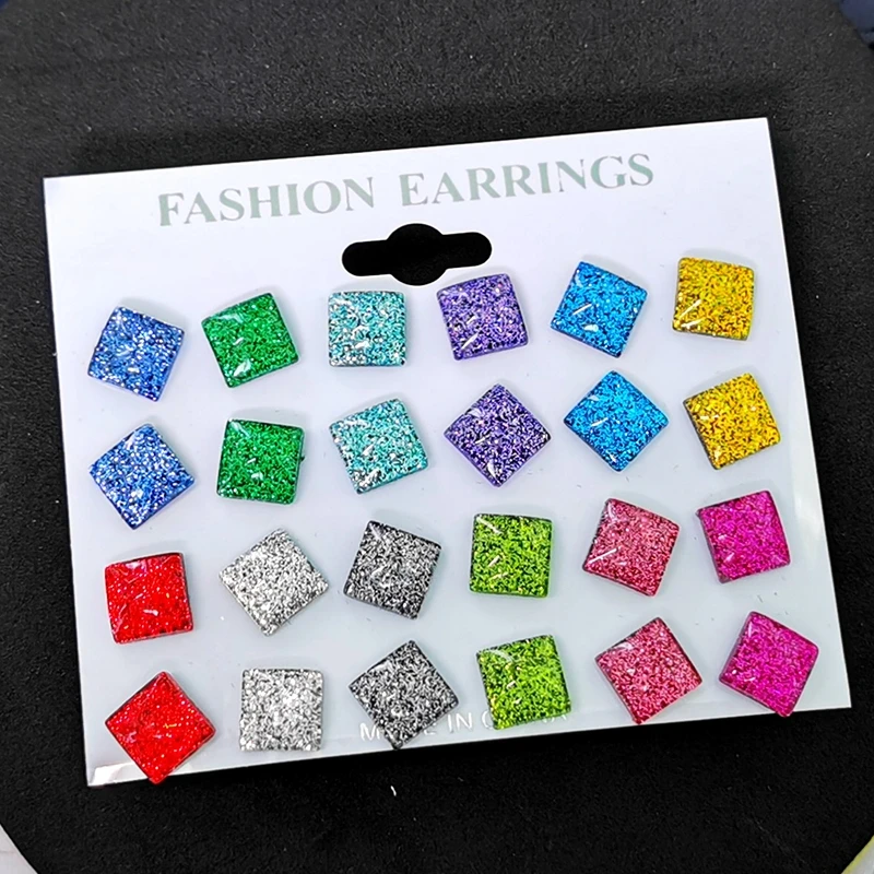 

12Pairs/Lot Fashion Geometric Women Stud Earrings Acrylic Party Daily Wearable Trendy Jewelry Hot Dropshipping Wholesale
