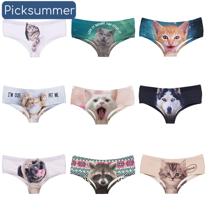 Funny Cat Interesting Dog Anti-glare Hot Female Lingerie Thongs Briefs Print Underwear For Women Cute Panties For Lady