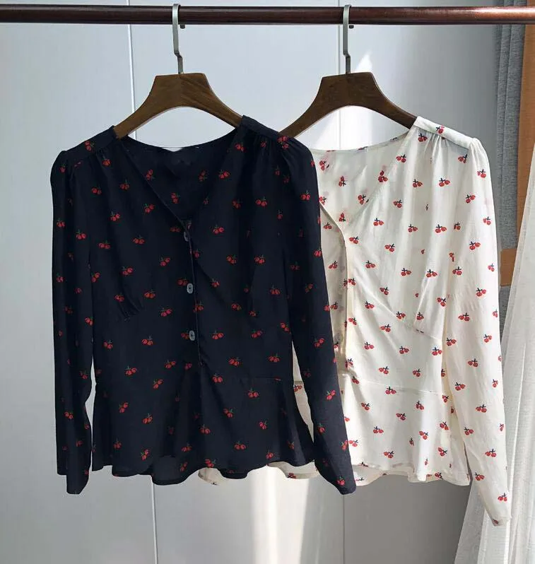 Женская блузка с принтом вишни|Рубашки| |
