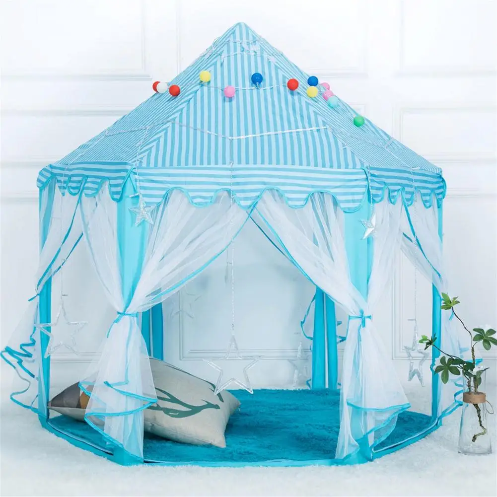 

[US FAST DELIVERY] 1.4m Diameter 210T Pongee Princess Castle Play House Large Outdoor Kids Play Tent for Girls Blue