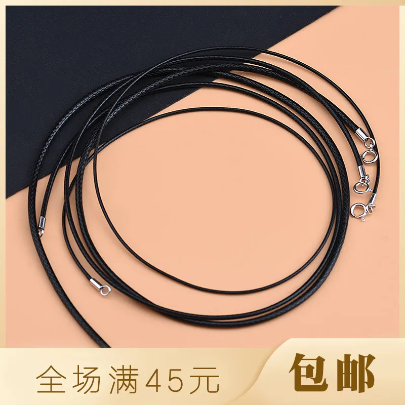 Ожерелье из стерлингового серебра 925 пробы Корейская Вощеная Веревка черная