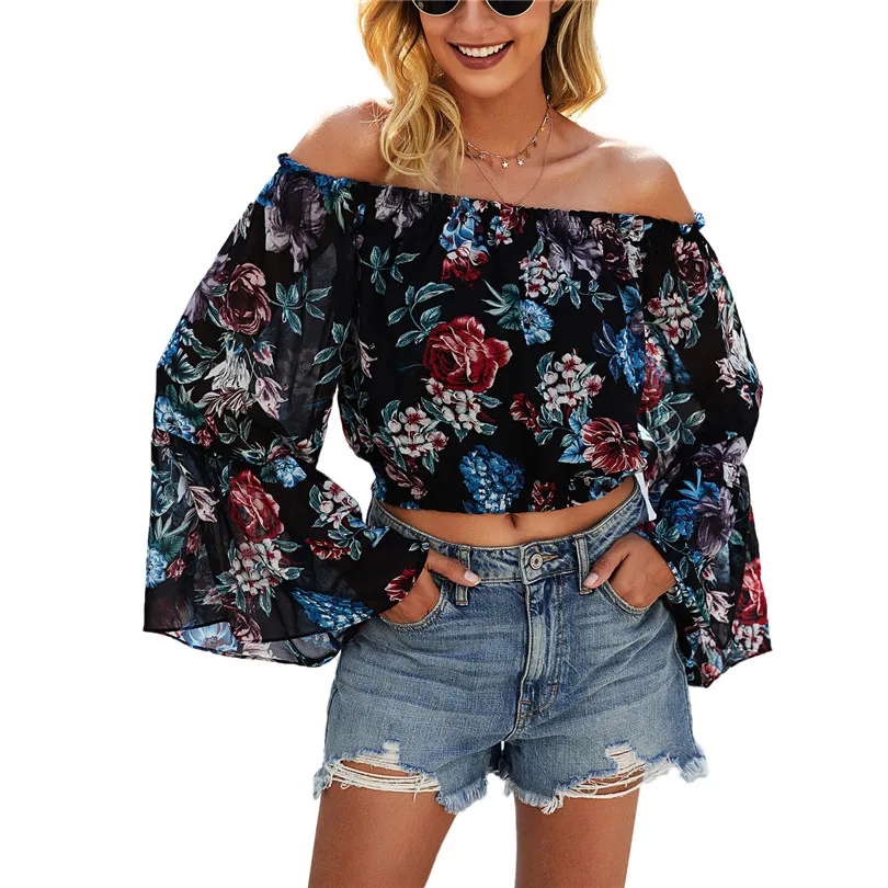 

NDUCJSI Ladies Summer Beach Casual Loose Tops Women's Off Shoulder Blouse Shirts Tee Print Shirts 2021 Fashion Chiffon Tops
