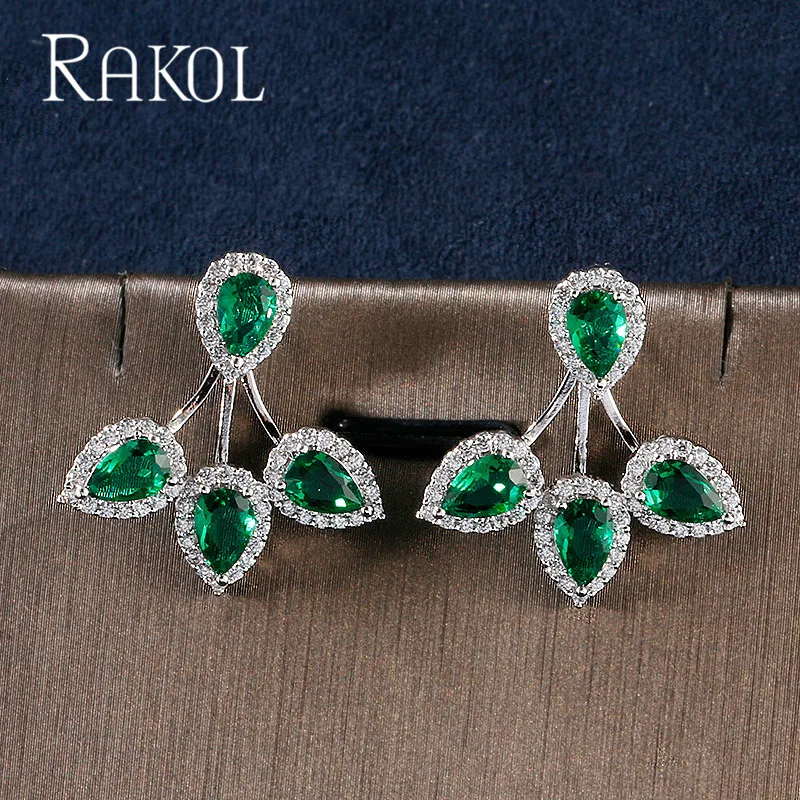 RAKOL Новая мода красивые капли воды форма кубический циркон прекрасные свадебные серьги гвоздики для женщин вечернее платье ювелирные изделия RE522965