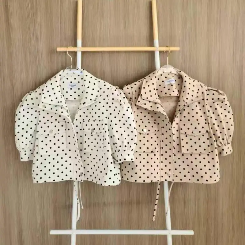 

Genayooa Streetwear Short Sleeve Polka Dot Jaket Women 2021 Summer Korean Style Outerwear Thin Coats Ladies Jackets