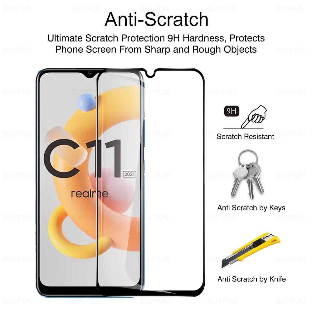 4in1 Full Cover Tempered Glass Case For Realme C11 2021 HD Glass For oppo realme c21 c11 c15 c3 Camera Lens Protective Film