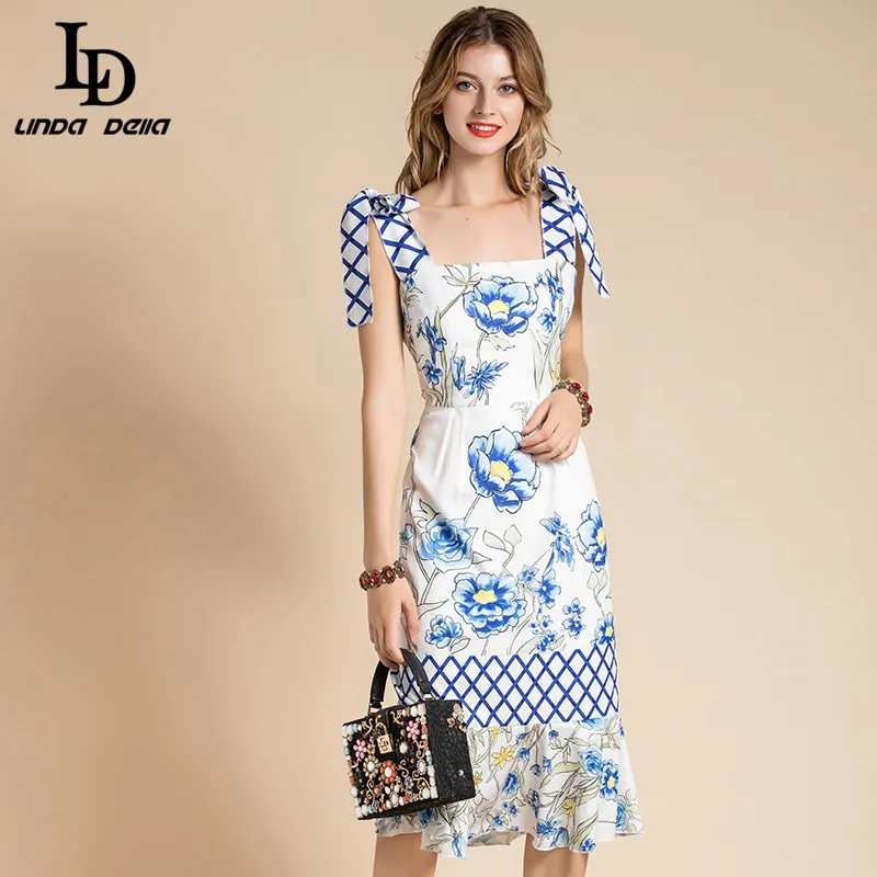 Женское платье на бретельках LD LINDA DELLA летнее с цветочным принтом вечерние платья