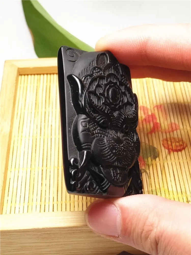 LETSFUN ювелирные изделия для мужчин Натуральный Черный волк обсидиановый браслет