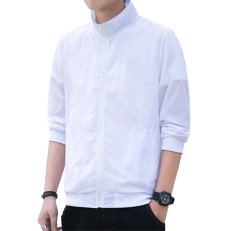

Summer Men Jacket Ice Silk Sunscreen Ultra-thin Breathable Loose Comfortable Outer Wear Non-iron Black White Gray Trend 2021 New