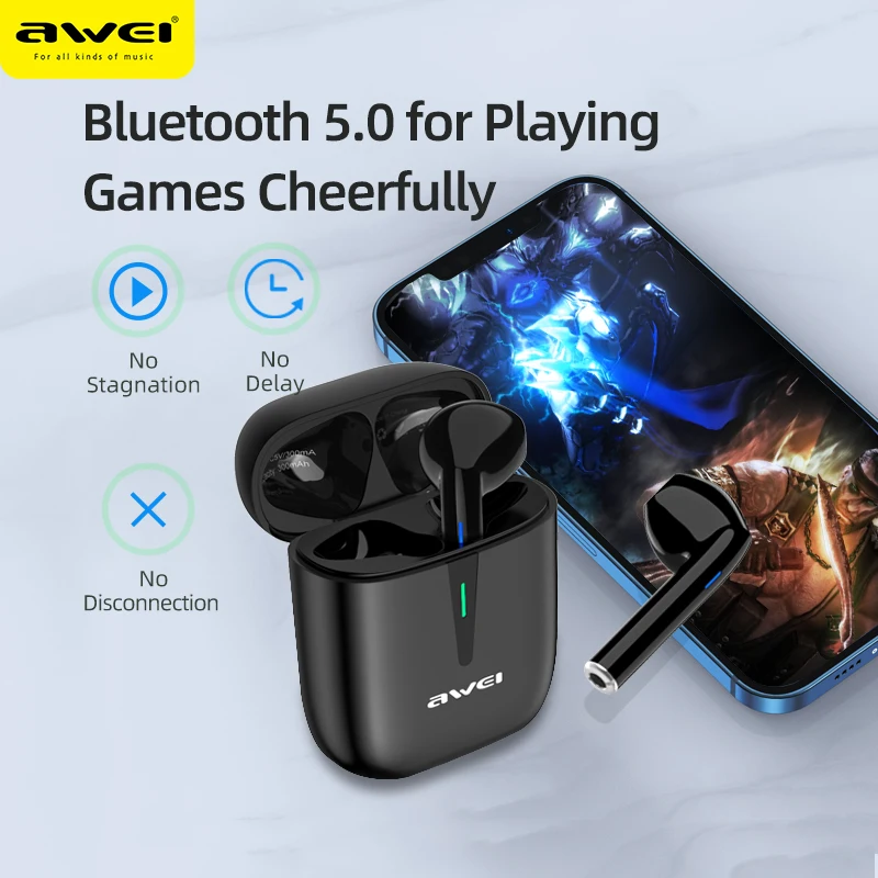 

Беспроводные Наушники AWEI T21, Bluetooth 5,0, стереонаушники HD, Спортивные Беспроводные наушники, игровые наушники Bluetooth Type-c