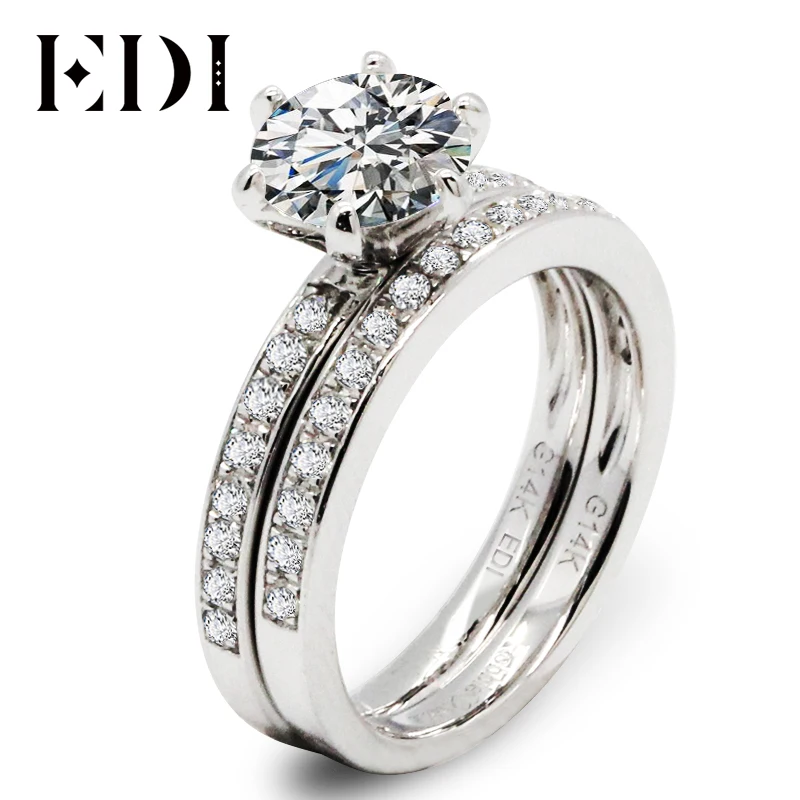 EDI Moissanite свадебные наборы 14K белое золото 1CT круглый лабораторный ромбовидный