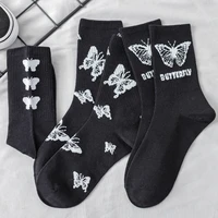 6 pairs women long socks with butterfly middle tube sock with print long breathable lady girls streetwear harajuku socks %d0%bd%d0%be%d1%81%d0%ba%d0%b8 %d0%b4
