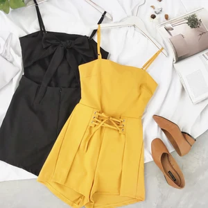 Женские шорты с открытой спиной, летние чистые шорты с перекрестными лямками, женский костюм пляжного вида на завязках, боди с бантом, сексуальные комбинезоны