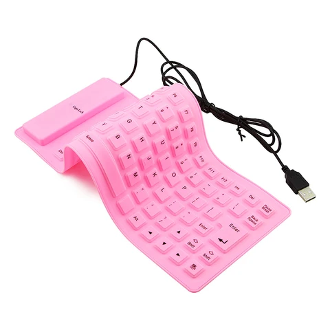Гибкая мини Складная Проводная Usb клавиатура для компьютера, портативная Водонепроницаемая розовая силиконовая Мягкая тонкая Складная игровая клавиатура для ноутбука