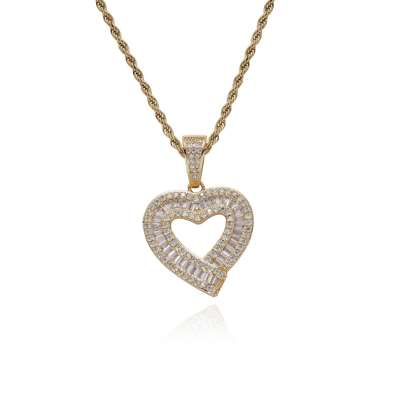 

Karopel Hip Hop Heart Shaped Pendant Necklace for Women Men Copper Inlaid Zircon Necklace Fashion Jewelry Gift